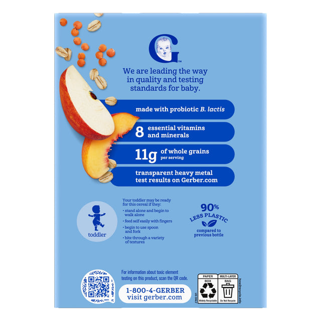 Gerber Oatmeal & Fruit - Lentil Peach & Apple with Probiotic Oatmeal Cereal 8 oz(227g) - 12Months+