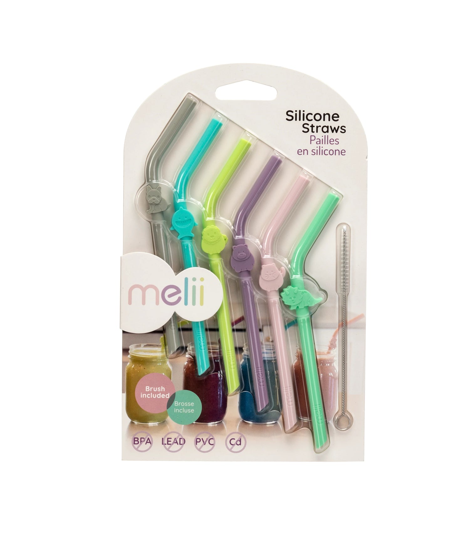 Melii Silicone Animal Straws with Cleaning Brush- Set of 6 pcs