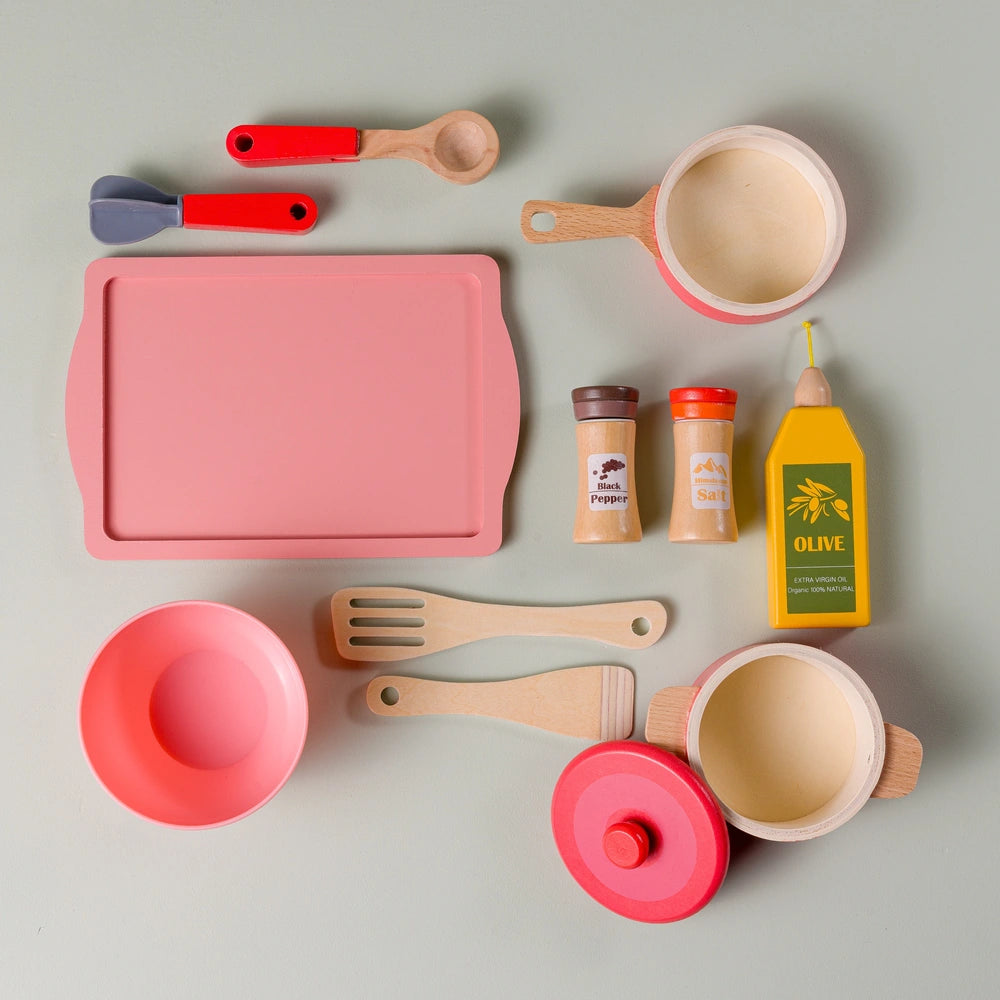 Kitchen Corner Wooden Cookware 12 Piece Playset