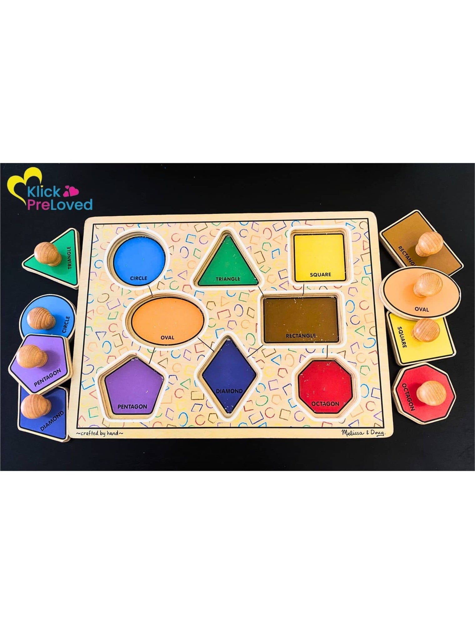 PreLoved Melissa and Doug Montessori Geometric Shapes Jumbo Knob Puzzles for Ages 1+ (Gently Loved)