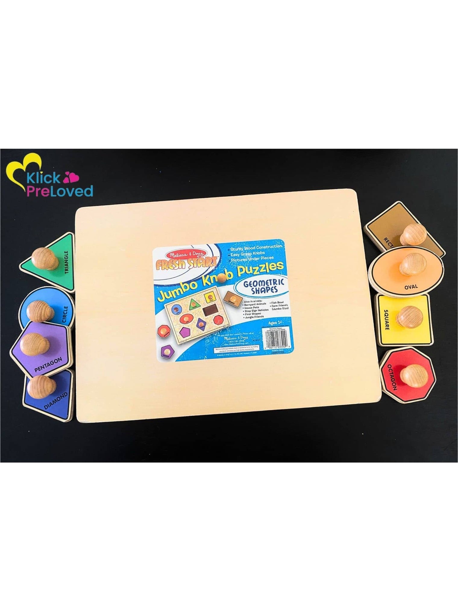 PreLoved Melissa and Doug Montessori Geometric Shapes Jumbo Knob Puzzles for Ages 1+ (Gently Loved)