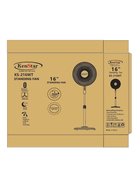 Kenstar 16-Inch Standing Fan With 3-Speed Regulator
