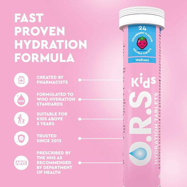 O.R.S Hydration for Kids, Natural Strawberry Flavour - 24 Tablets