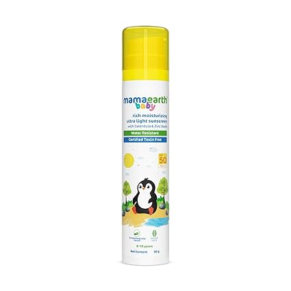 Mamaearth Moisturizing Ultra Light SPF 50 Baby Sunscreen with PA++++ | Broad Spectrum Protection for 0-10 Years - 50g