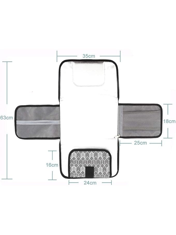 Portable Travel Nappy Changing Mat with Wipe-Pocket and Head Cushion (Grey)
