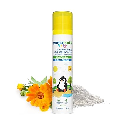 Mamaearth Moisturizing Ultra Light SPF 50 Baby Sunscreen with PA++++ | Broad Spectrum Protection for 0-10 Years - 50g