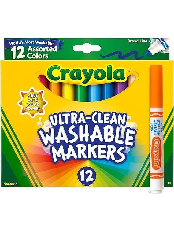 Crayola Ultra-Clean Washable Markers, Broad Line, 12 Count