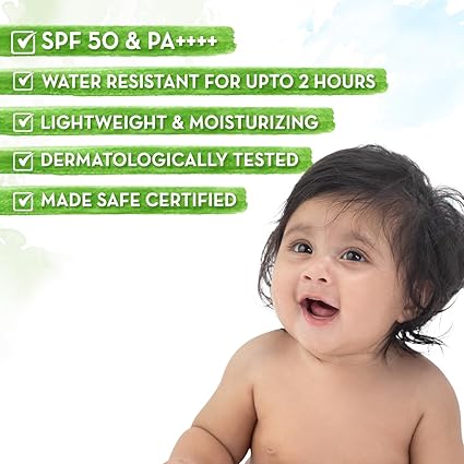 Mamaearth Moisturizing Ultra Light SPF 50 Baby Sunscreen with PA++++ | Broad Spectrum Protection for 0-10 Years - 50g