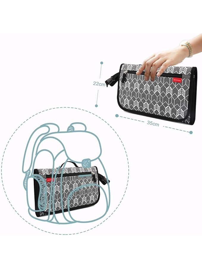 Portable Travel Nappy Changing Mat with Wipe-Pocket and Head Cushion (Grey)