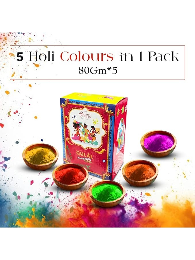 CraftVatika Natural Holi Colour - Organic Holi Colours (Pack of 5-80gms each)