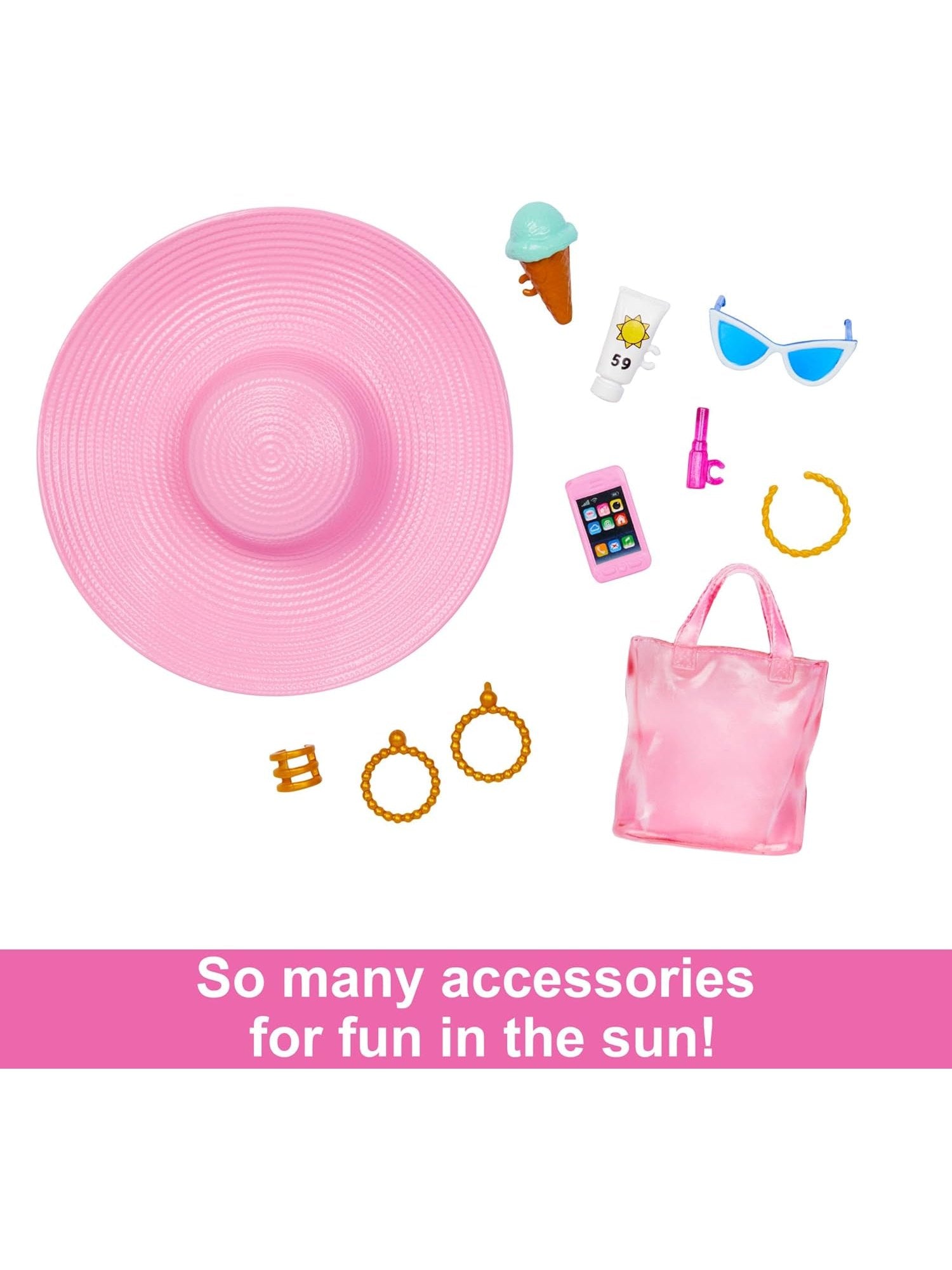 Blonde Barbie Doll with Pink and White Swimsuit