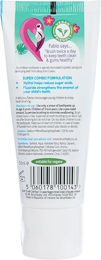 Buy 1 Get 1 Free, Brush-Baby Tutti Frutti Flamingo Kids Toothpaste - 12ml