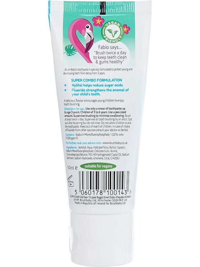 Buy 1 Get 1 Free, Brush-Baby Tutti Frutti Flamingo Kids Toothpaste - 12ml