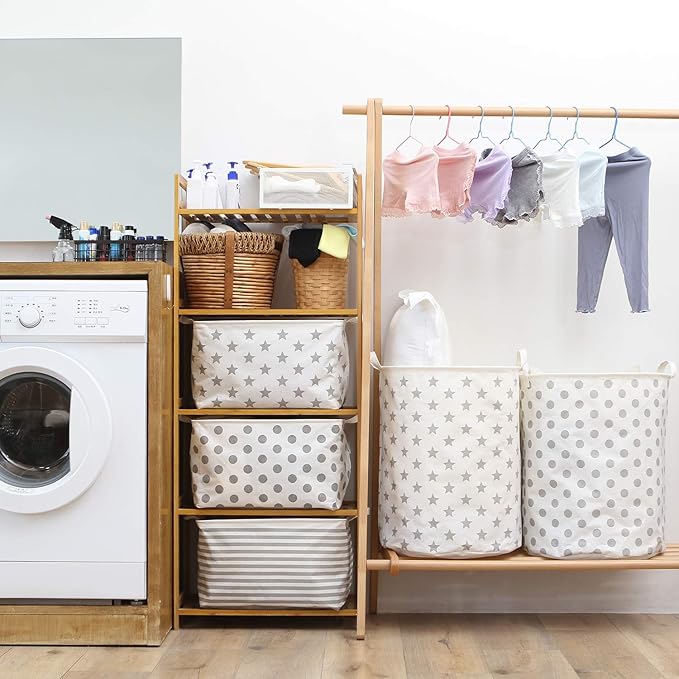 Laundry Hamper & Storage Bins - Grey Stars