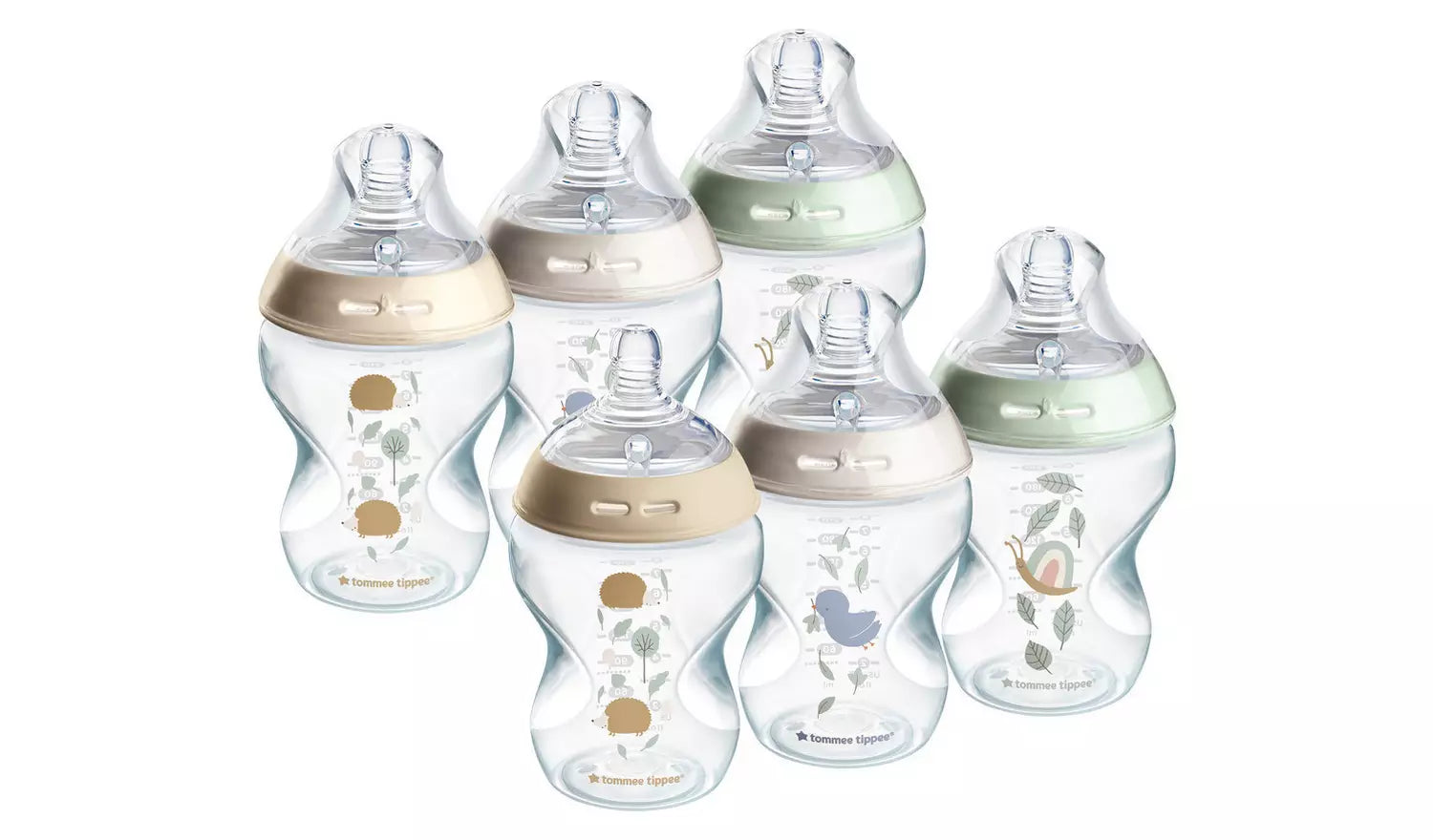 Tommee Tippee 6x 260ml Anti-colic Baby Bottles - Nude and Green