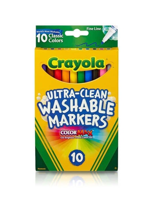 Crayola Ultra-Clean Washable Markers, Fine Line, Classic Colors, 10 Count