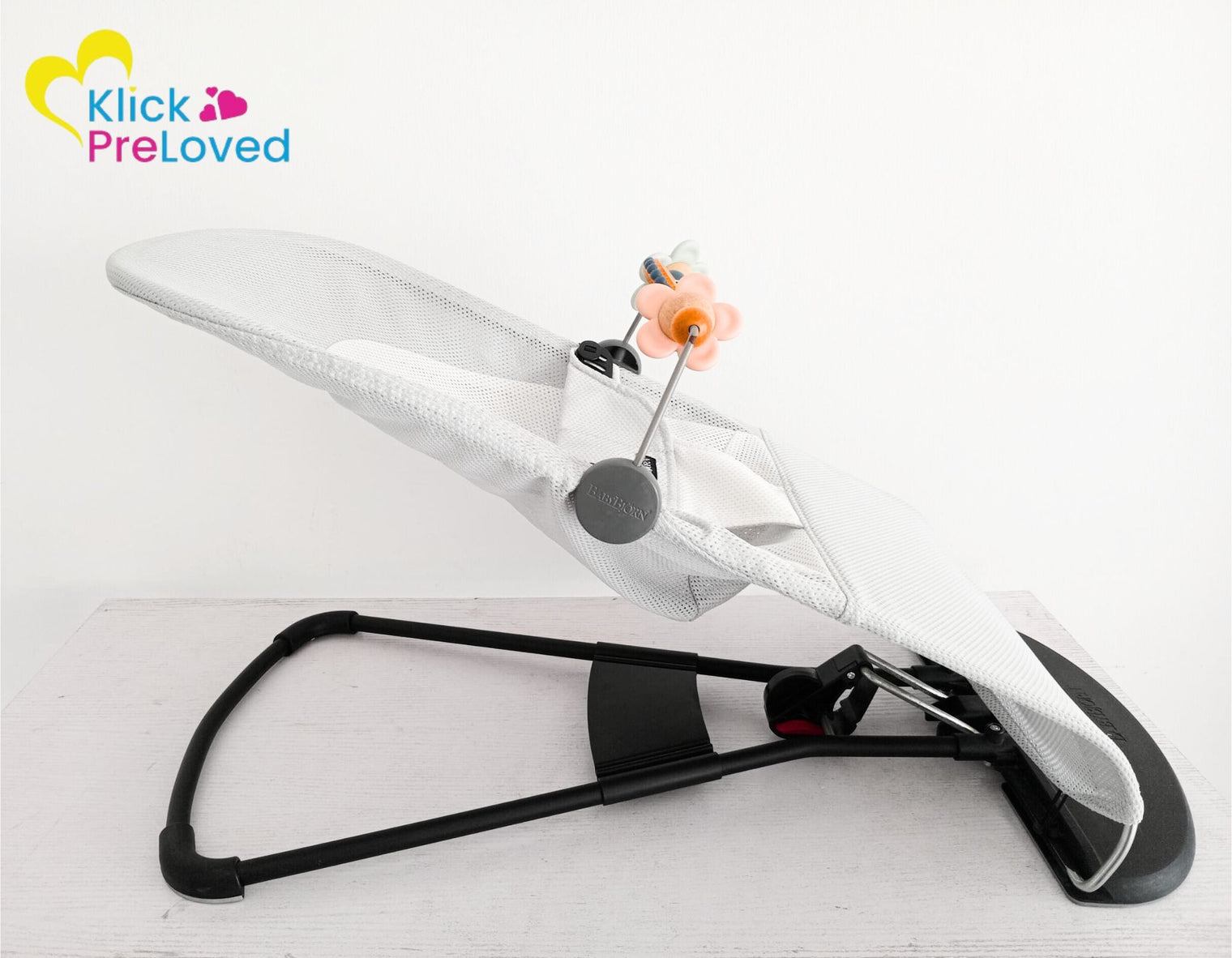 PreLoved Babybjorn Bouncer Bliss & Balance Soft with Matching Toy (Gently Used)