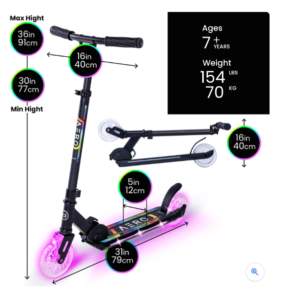 Aero C3 Folding Scooter with LED Lights: 7years plus