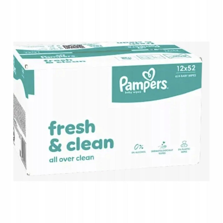 Pampers Fresh & Clean Wipes 12x52 - 624 Pcs