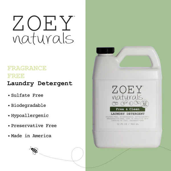 Zoey Naturals Free & Clean Laundry Detergent - 32 oz / 946 ml / up to 42 loads
