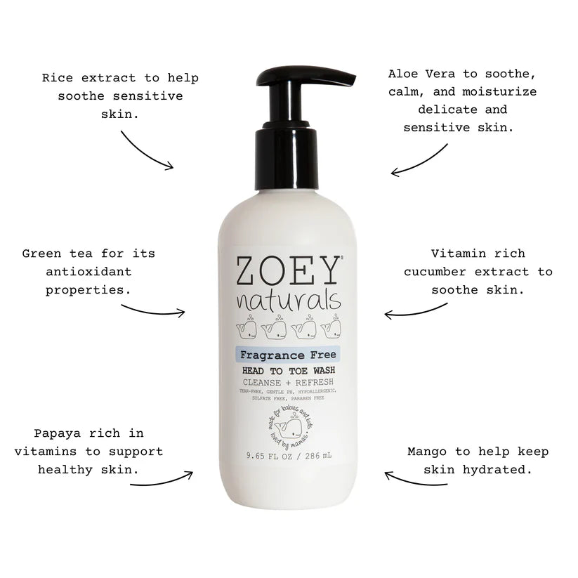 Zoey Naturals Fragrance Free Head To Toe Wash - 286ml