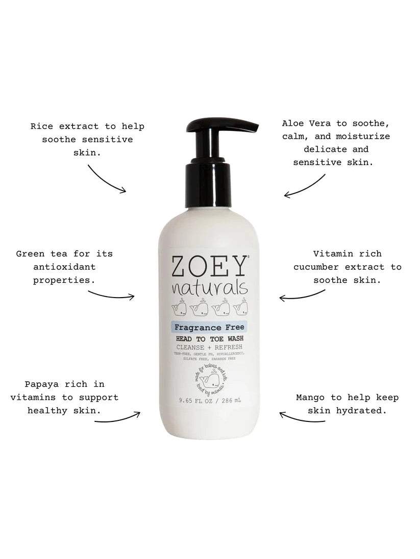 Zoey Naturals Fragrance Free Head To Toe Wash - 286ml