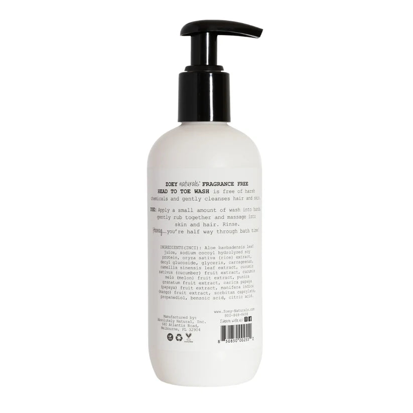 Zoey Naturals Fragrance Free Head To Toe Wash - 286ml