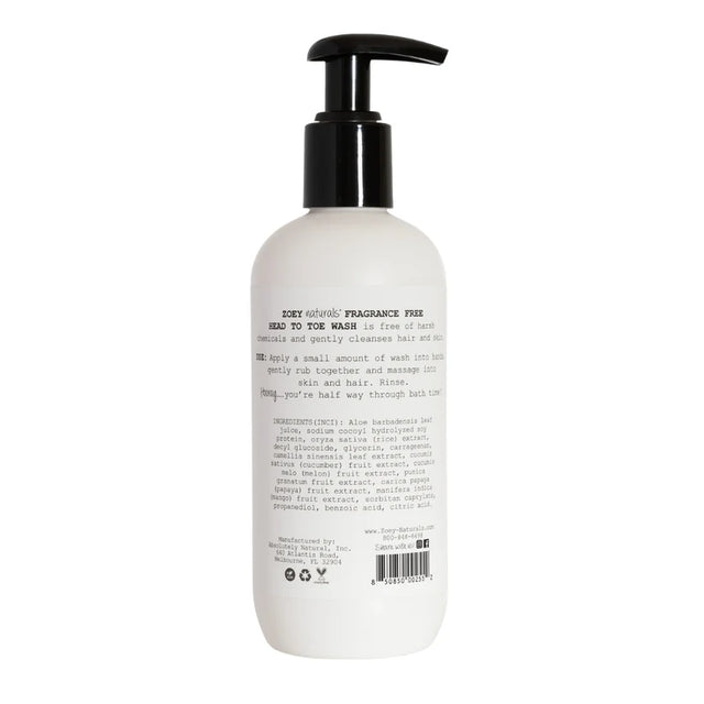 Zoey Naturals Fragrance Free Head To Toe Wash - 286ml