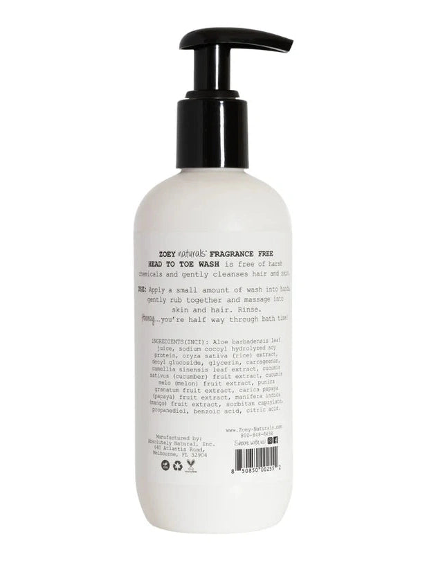 Zoey Naturals Fragrance Free Head To Toe Wash - 286ml