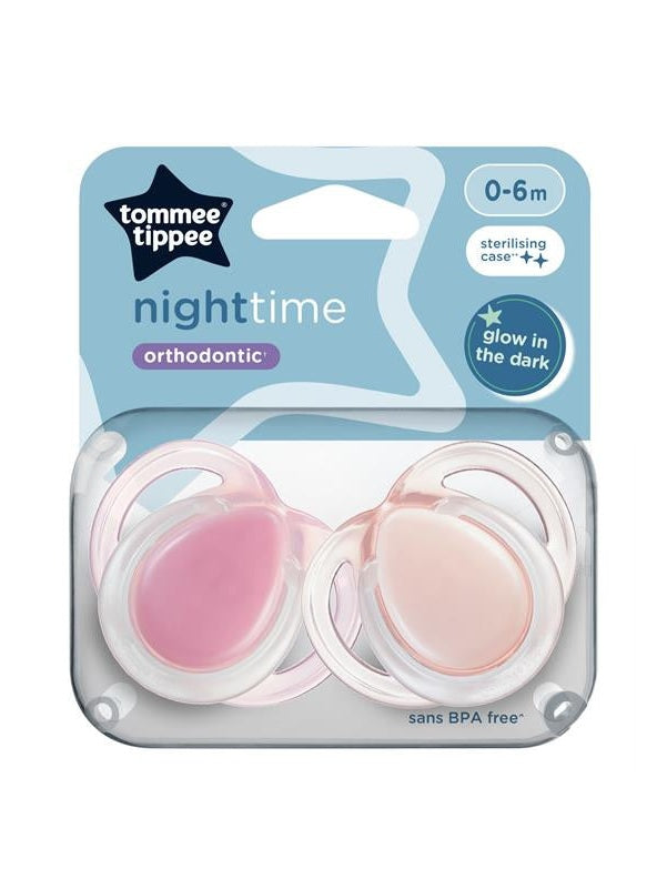 Pink Tommee Tippee Night Time Soothers 0-6m x2