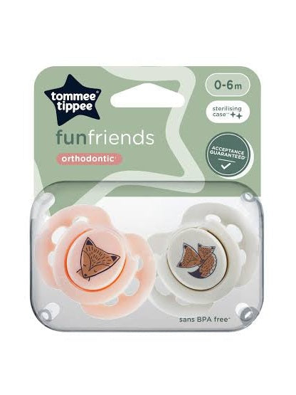 Tommee Tippee Funfriends Soothers 0-6 - Peach and Nude