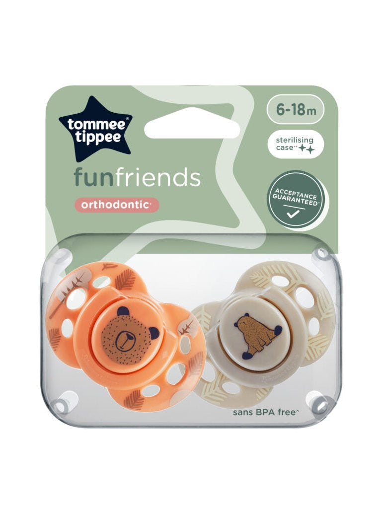 Tommee Tippee Funfriend Soothers 6-18m - Orange and Nude