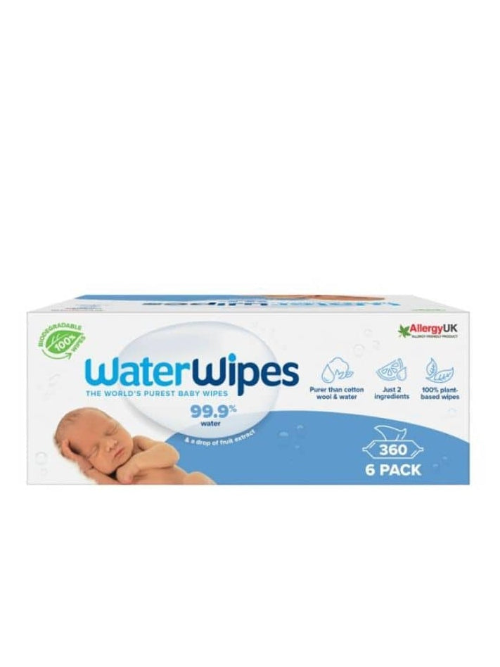 6 pack WaterWipes Plastic-Free Original Baby Wipes, 360 Count