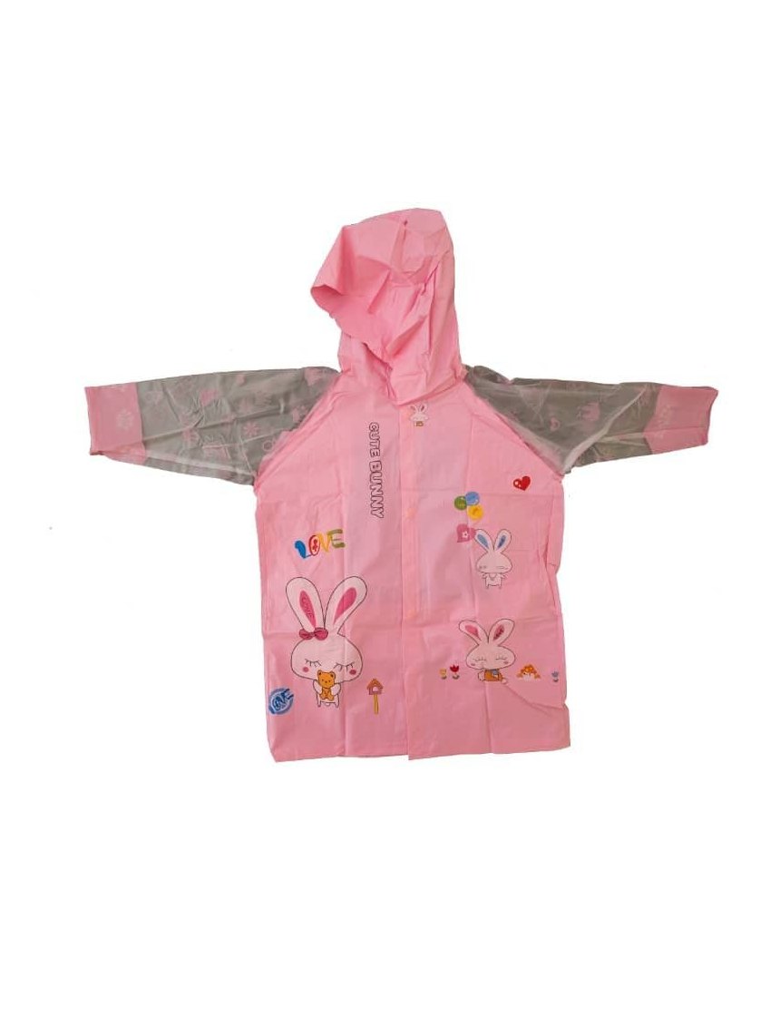 Pink Cute Bunny Waterproof Raincoat - (100-110cm)