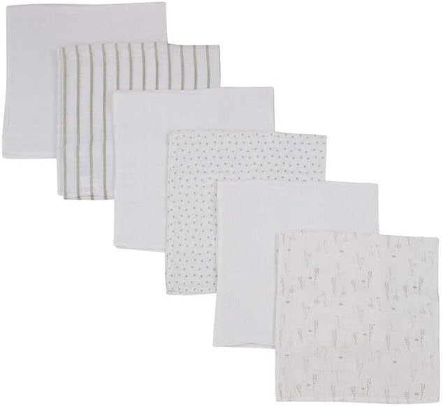Mothercare Grey Print and Plain Muslins, Pack of 6