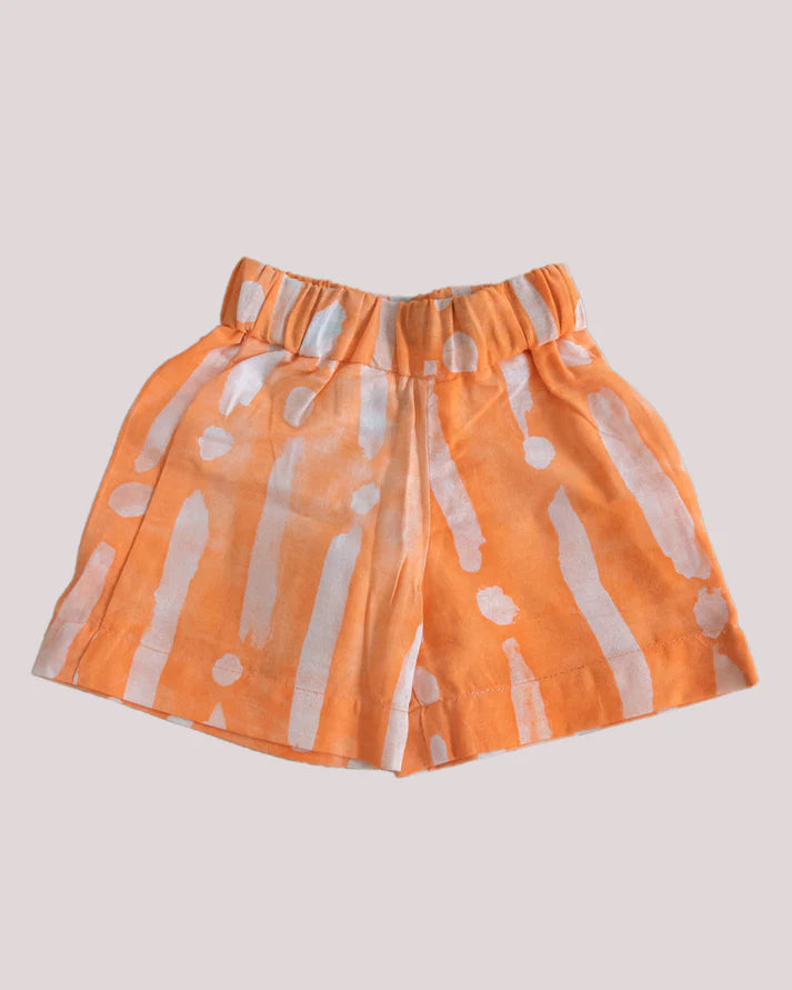 Loom & Dye Orange Stripe Print - Kids' Extra Soft Cotton Adire Shorts