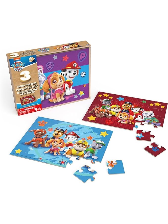 Paw Patrol Wooden Puzzle 3 Pack and Storage Tray