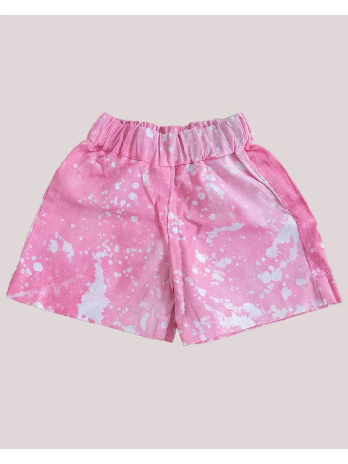 Loom & Dye Pink Splash Print - Kids' Extra Soft Cotton Adire Shorts