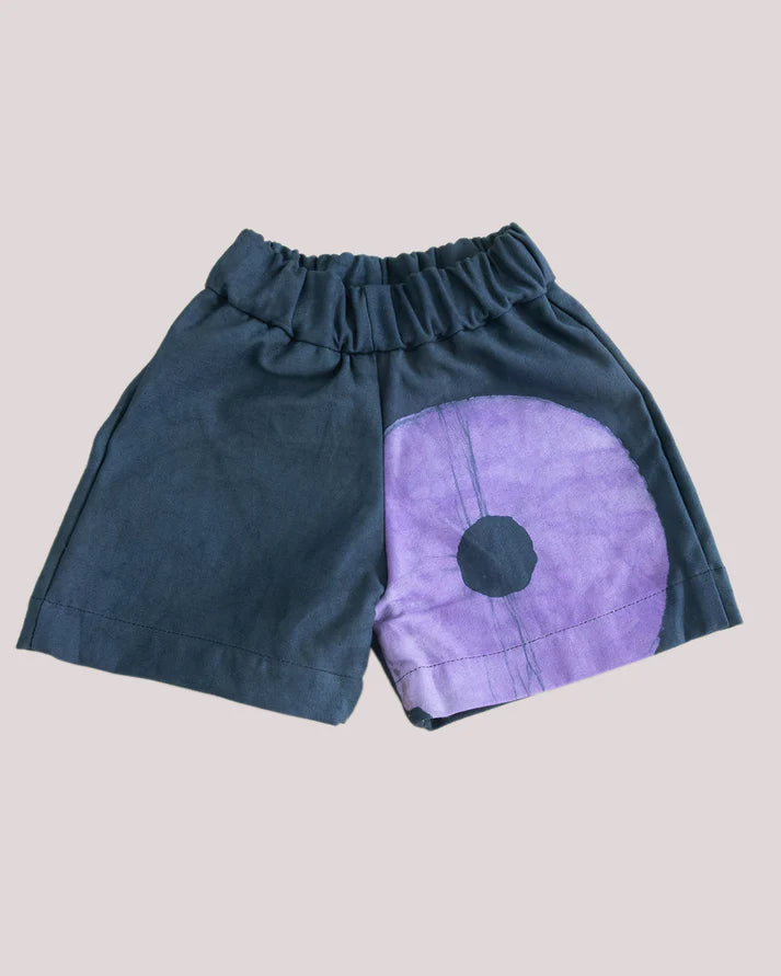 Loom & Dye Purple & Black Contrast Print - Kids' Cotton Adire Shorts