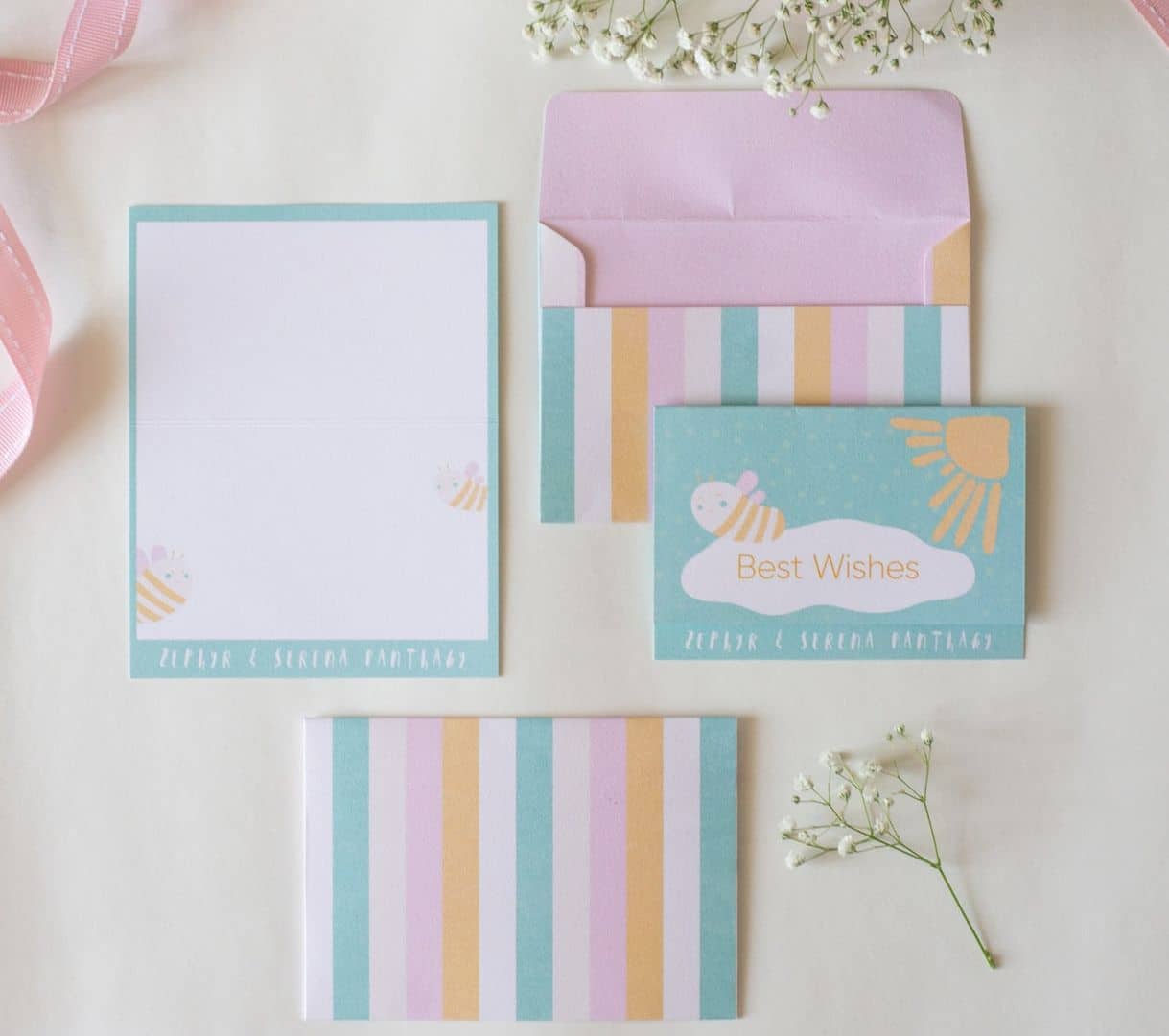 Foldable Gift Cards with Envelopes - Bee Yourself (Pastel Blue - Pack of 10)