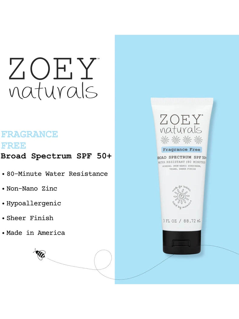 Zoey Naturals SPF 50+ Sheer Finish Mineral Sunscreen Fragrance Free Cream - 88.29ml