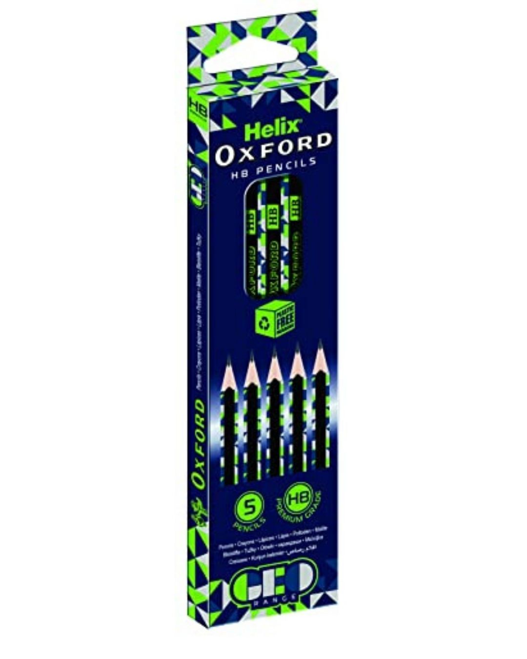 Helix Oxford Geo Pack of 5 HB Pencils - Green