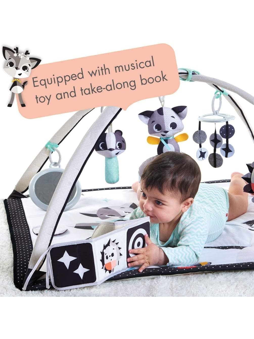 Tiny Love Black & White Gymini, 2-in-1 Musical Baby Play Mat