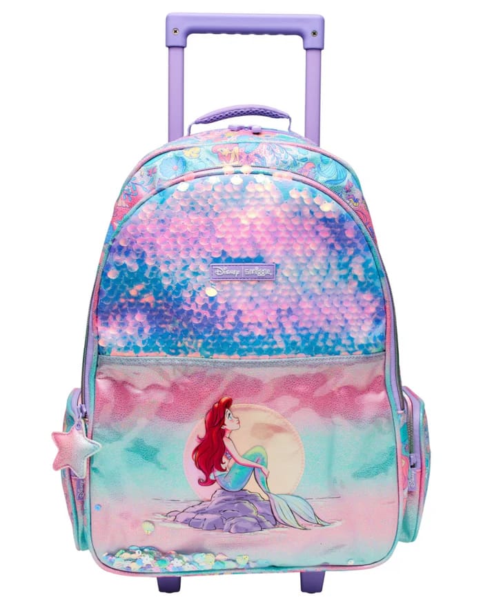 Smiggle Little Mermaid Trolley Backpack with Light up Wheels -18 Inches
