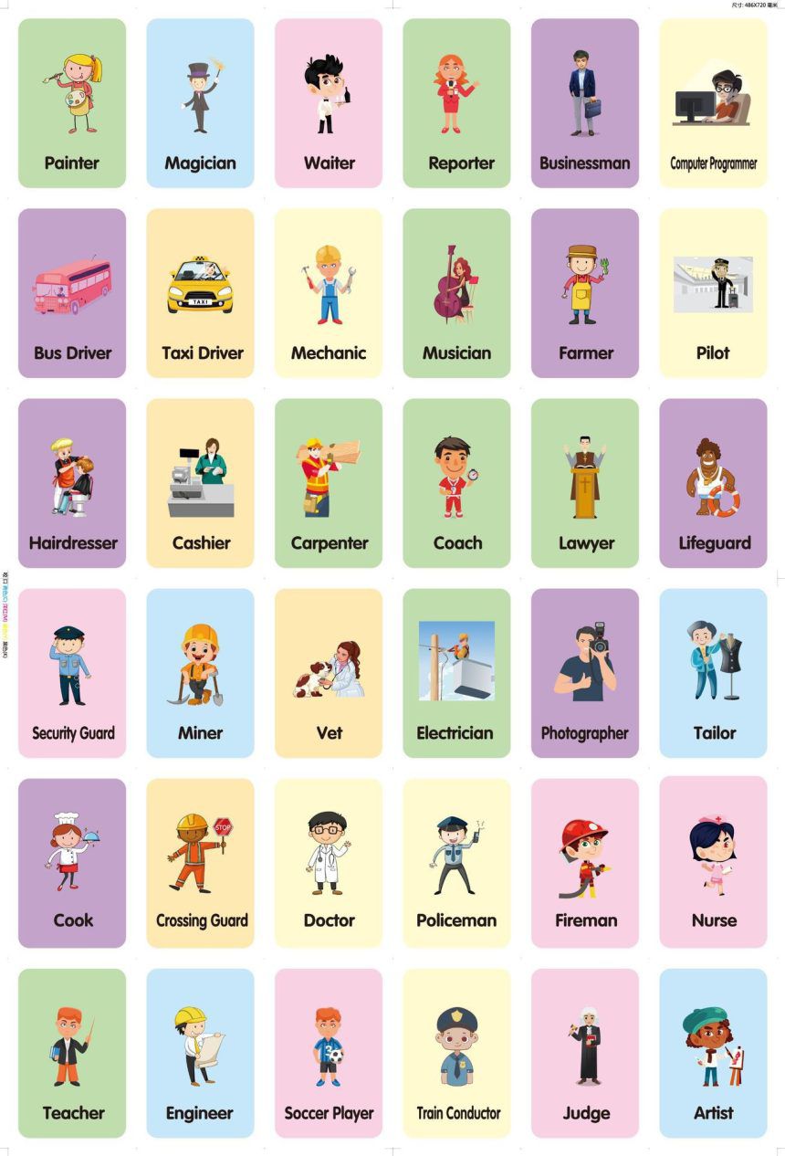 Kids Learning Flash Cards - 36pcs, (3 Variants Available:Profession/Shape/Telling Time)