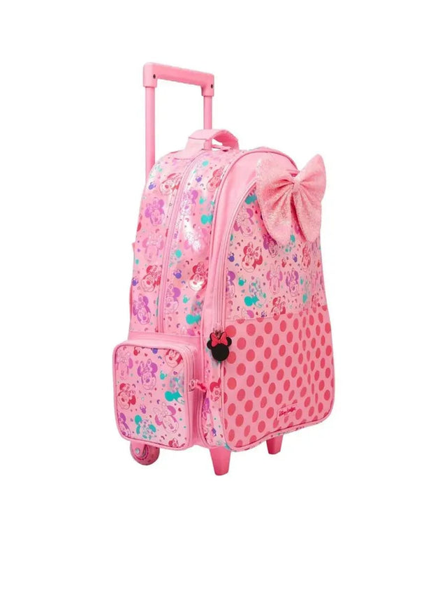 Smiggle Minnie Mouse Trolley Backpack Light Up Wheels 18"