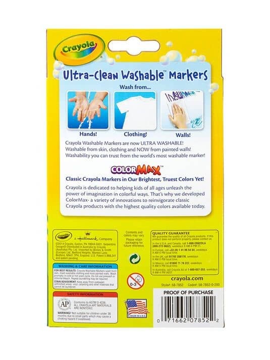 Crayola Ultra-Clean Washable Markers, Fine Line, Classic Colors, 10 Count