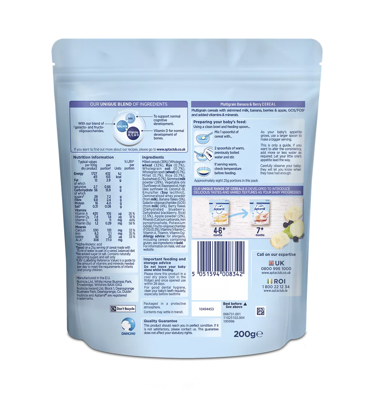 Aptamil Multigrain Banana & Berry Cereal (7+ Months) - 200g