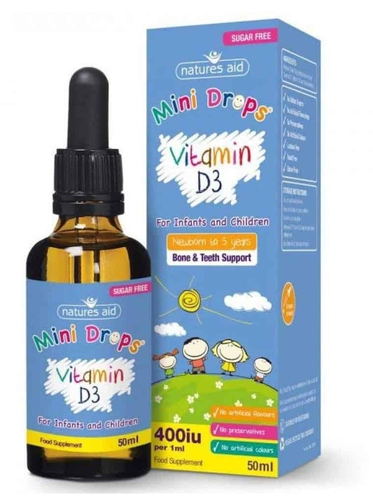 Natures Aid Vitamin D3 Mini Drops for Infants and Children, Sugar Free - 50ml
