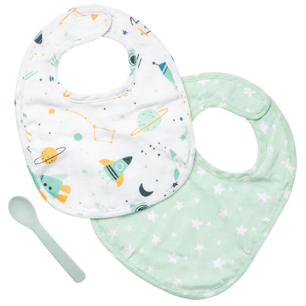 Stephen Joseph Muslin Bib and Spoon Sets (Available in 4 designs)
